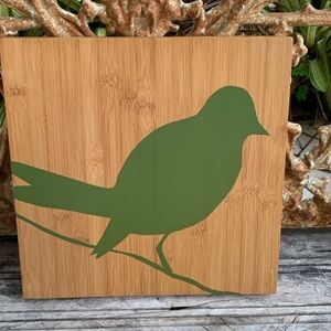 Green Bird Silhouette Bamboo Wall Art